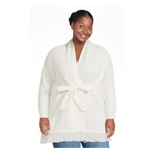 Absolutely Famous - Shawl Collar Belted Cable Knit Cardigan - 3X